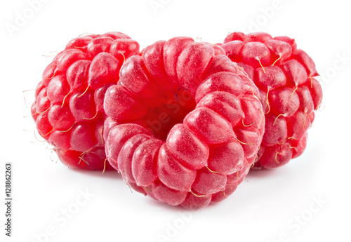 Raspberry. Three berries isolated on white background.