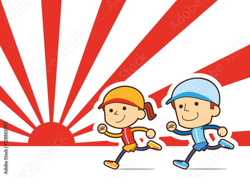 初日の出　元気に走るカップル