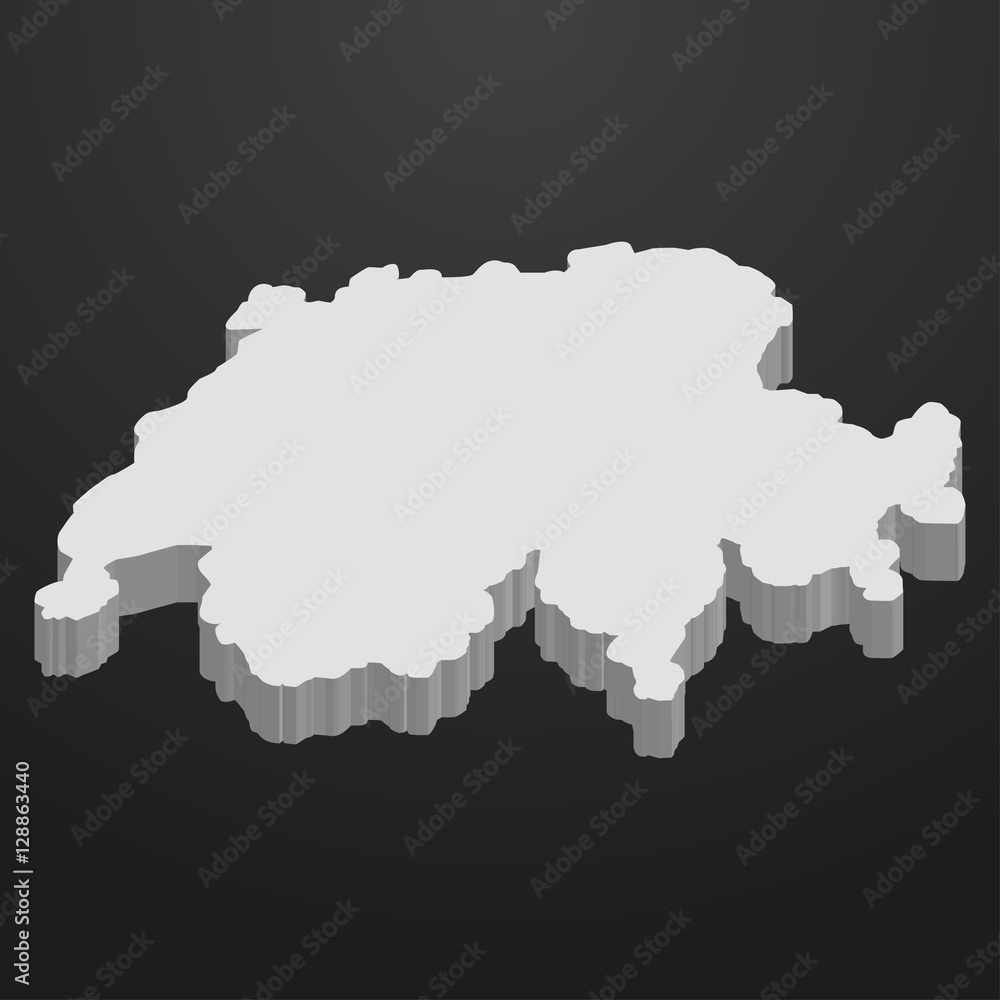 Switzerland map in gray on a black background 3d