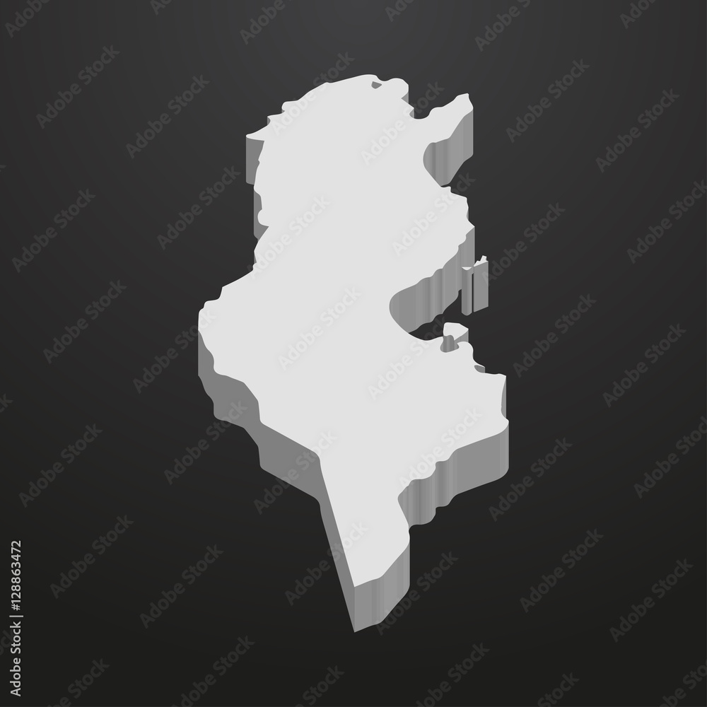 Tunisia map in gray on a black background 3d