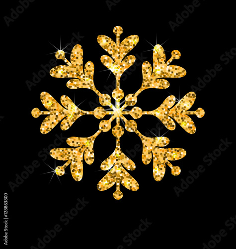 Golden Merry Christmas Sparkle Snowflakes