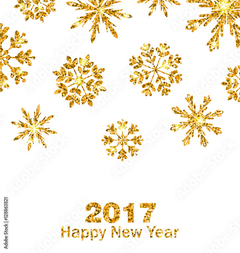 Golden Celebration Card with Sparkle Snowflakes