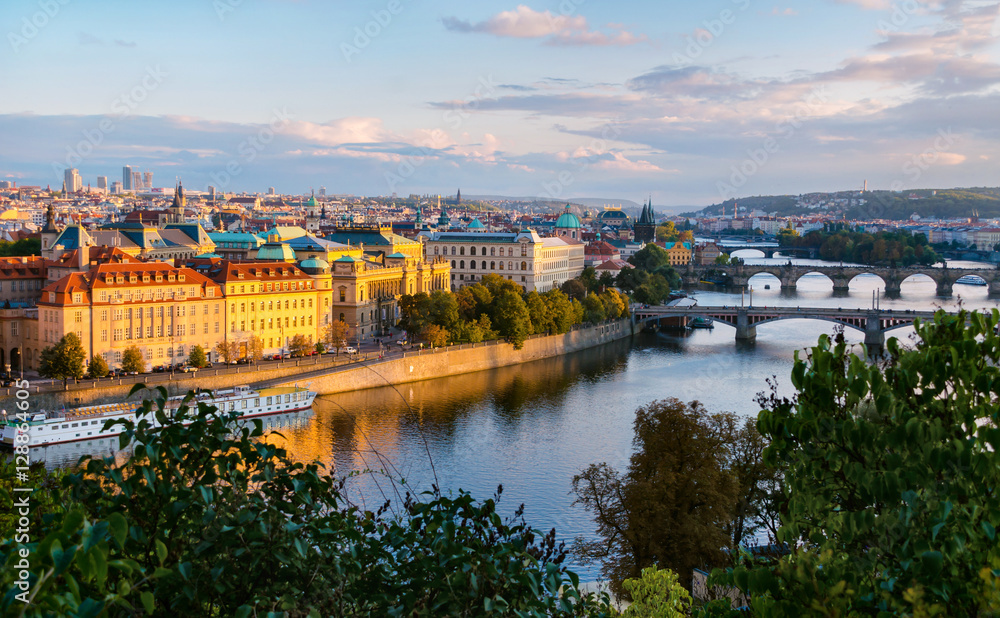 View on Charles bridge over Vltava river in Prague,capital city