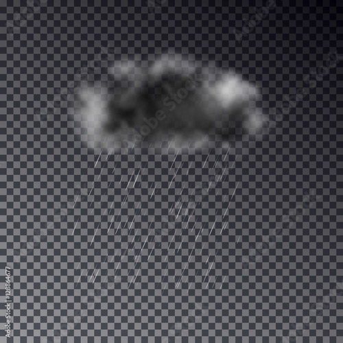 Realistic dark cloud with rain isolated on transparent backgroun