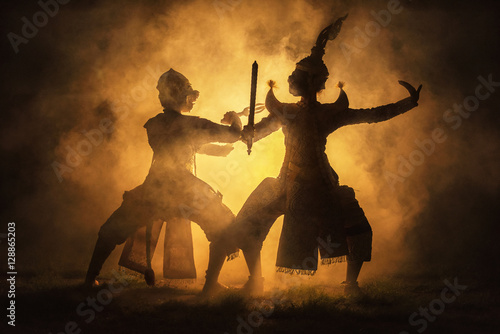 Canvas Print Khon is traditional dance drama art of Thai classical masked, this performance i