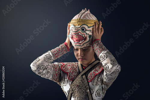 Obraz na plátně Hanuman is character in Khon; Khon is traditional dance drama art of Thai classi