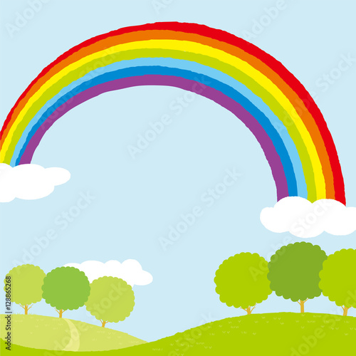 草原と虹　イラスト