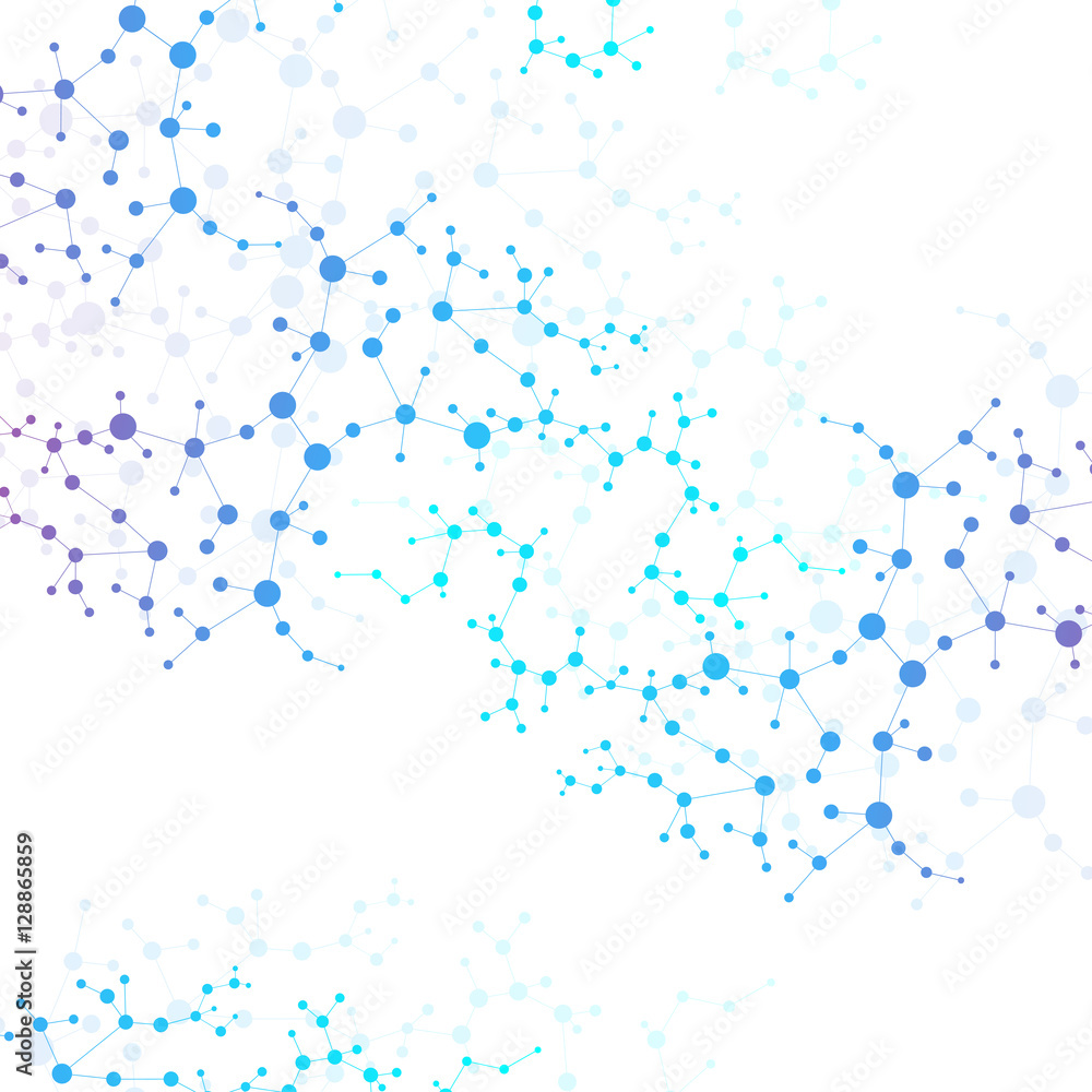 Structure molecule and communication. Dna, atom, neurons. Scientific concept for your design. Connected lines with dots. Medical, technology, chemistry, science background. Vector illustration.