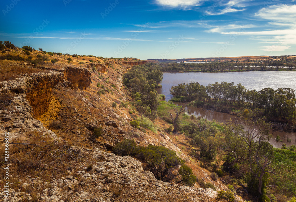 Murray River high cliffs view Australian landscape Murray River high cliffs view Australian landscape