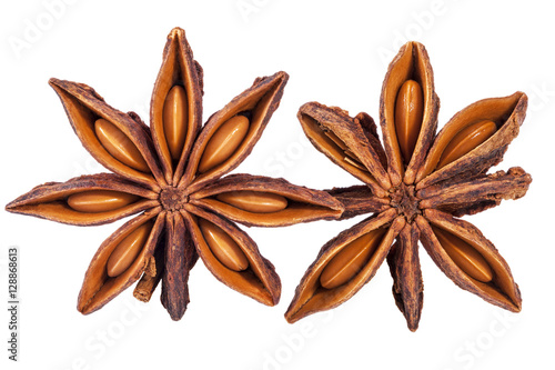 Stars of dried anise (Illicium verum) isolated on white background