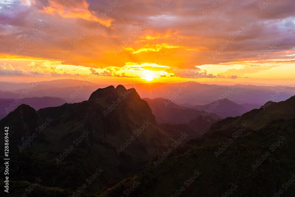 Sunset in the peak mountains nature landscape