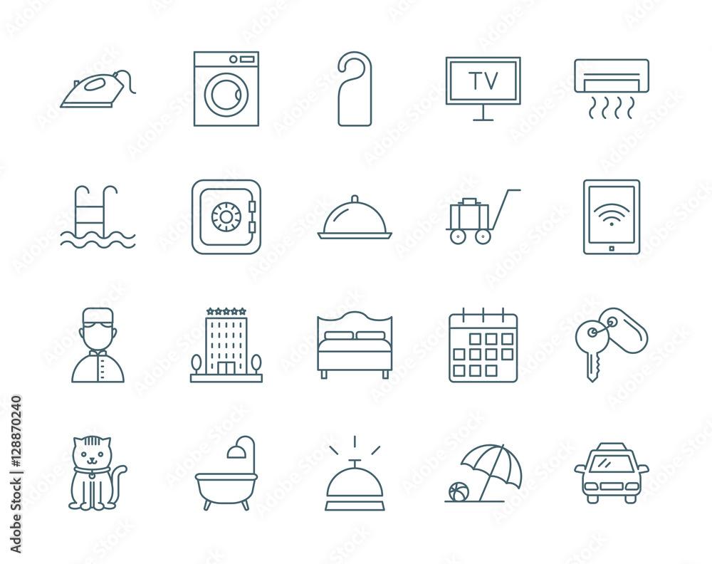 Hotel set of vector icons, modern line style Hotel set of vector icons, modern line style
