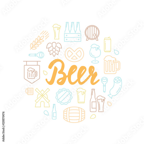 Beer lettering with icons. Calligraphy font