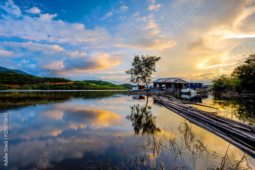 Landscape of Ta Dung lake in sunset, Daknong province, south Vietnam.