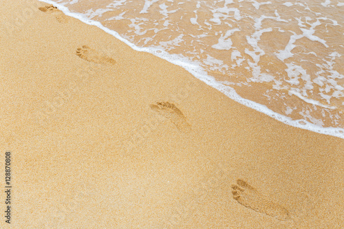 footprints in wet sand on the tropical beach