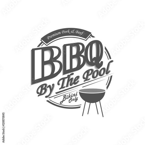 Delicious bbq sign design. Barbecue by the pool. Vector illustration.