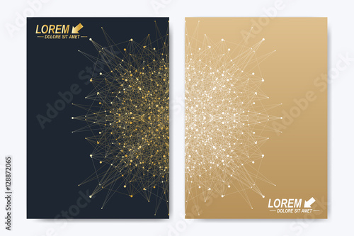 Modern vector template for brochure  leaflet  flyer  cover  magazine or annual report. Golden layout in A4 size. Business  science and technology design book layout. Presentation with golden mandala.