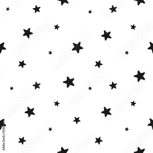 Grunge seamless pattern of black stars on white background, hand painted seamless background, vector design textile, wallpaper, web design, wrapping, fabric, paper © miraelart