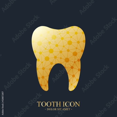 Tooth Vector logo Template. Medical Design Golden Tooth Logo. Dentist Office Icon. Oral Care Dental and Clinic Tooth Logotype.