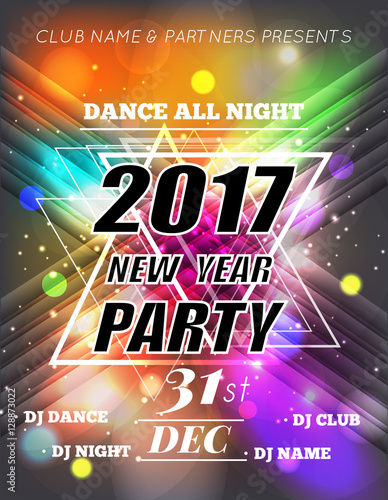Christmas Party Poster. Happy 2017 New Year Flyer. New Year part