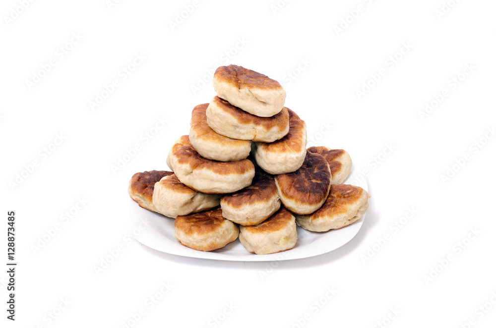 fried pies with potatoes on a white background