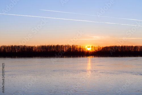 Nature, sunset over the river sunny