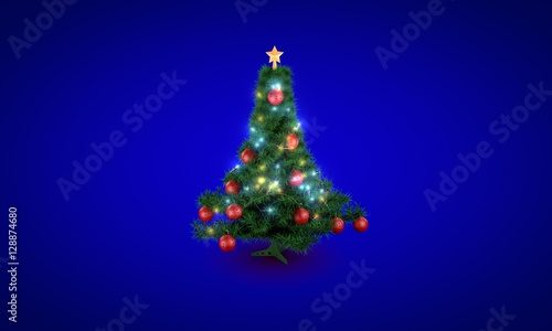 Christmas Tree blue background 3d illustration.