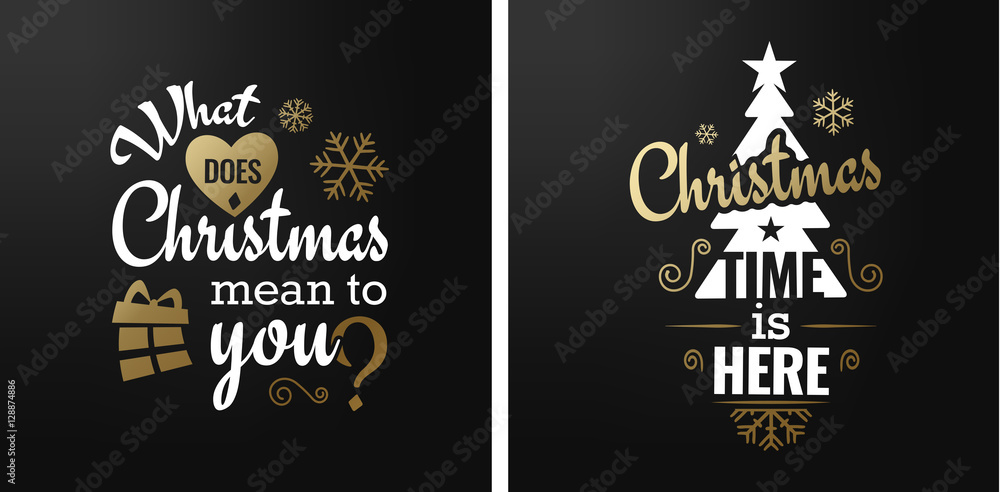 Merry christmas set of luxury gold lettering, with caligraphic letters, text and decoration, collection of premium christmas vector illustration for postcard, banner and wish card