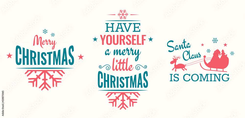 Merry christmas set of modern lettering in turquoise and pink, with trendy colors, text and decoration, collection of premium vector illustration for christmas postcard, banner and wish card