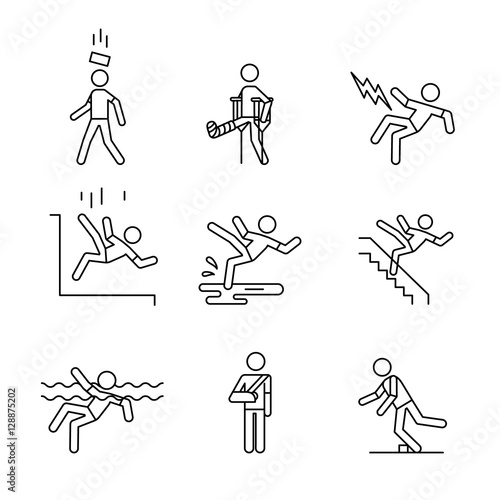 Man accident and traumas safety sign set