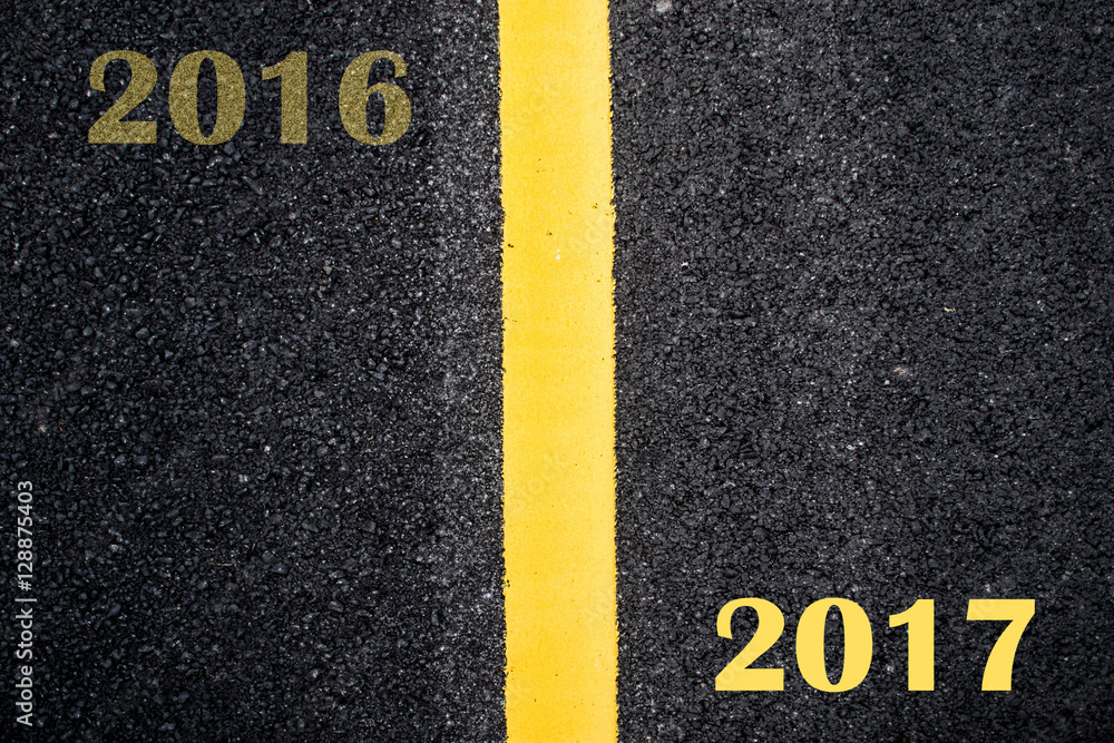 Good bye Old year 2016 and Happy New year 2017 on Asphalt Texture