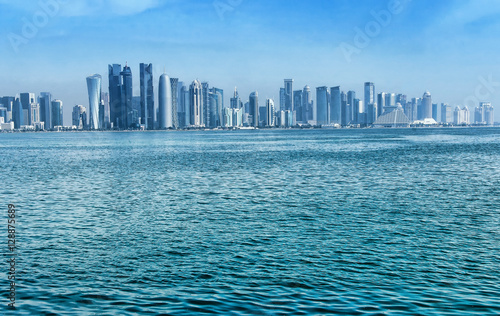 View of modern center Doha  Qatar with skyscrapers on skyline.Doha is the capital city and most populous city of the State of Qatar