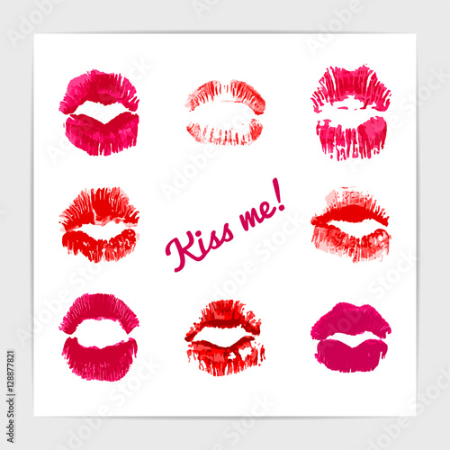 Cute and seductive red lipstick kisses set.