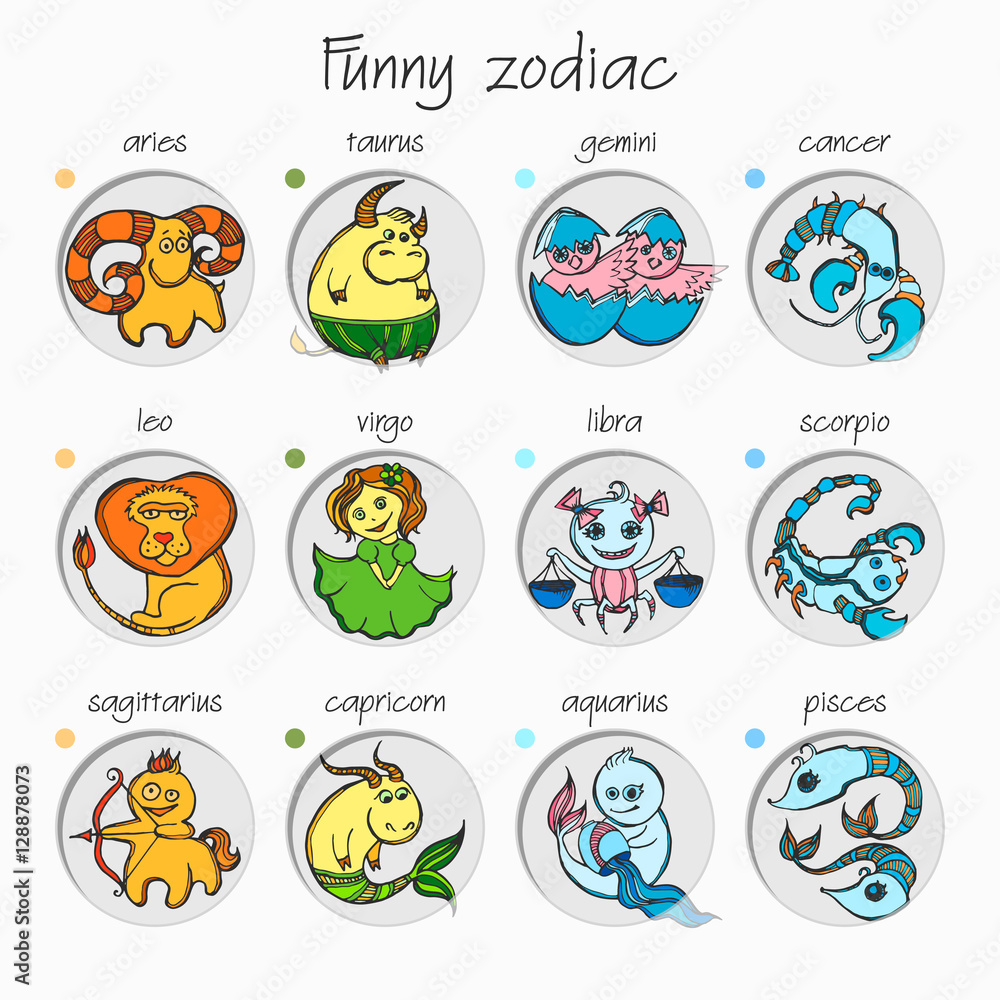 Fototapeta premium Set of twelve funny zodiac signs.