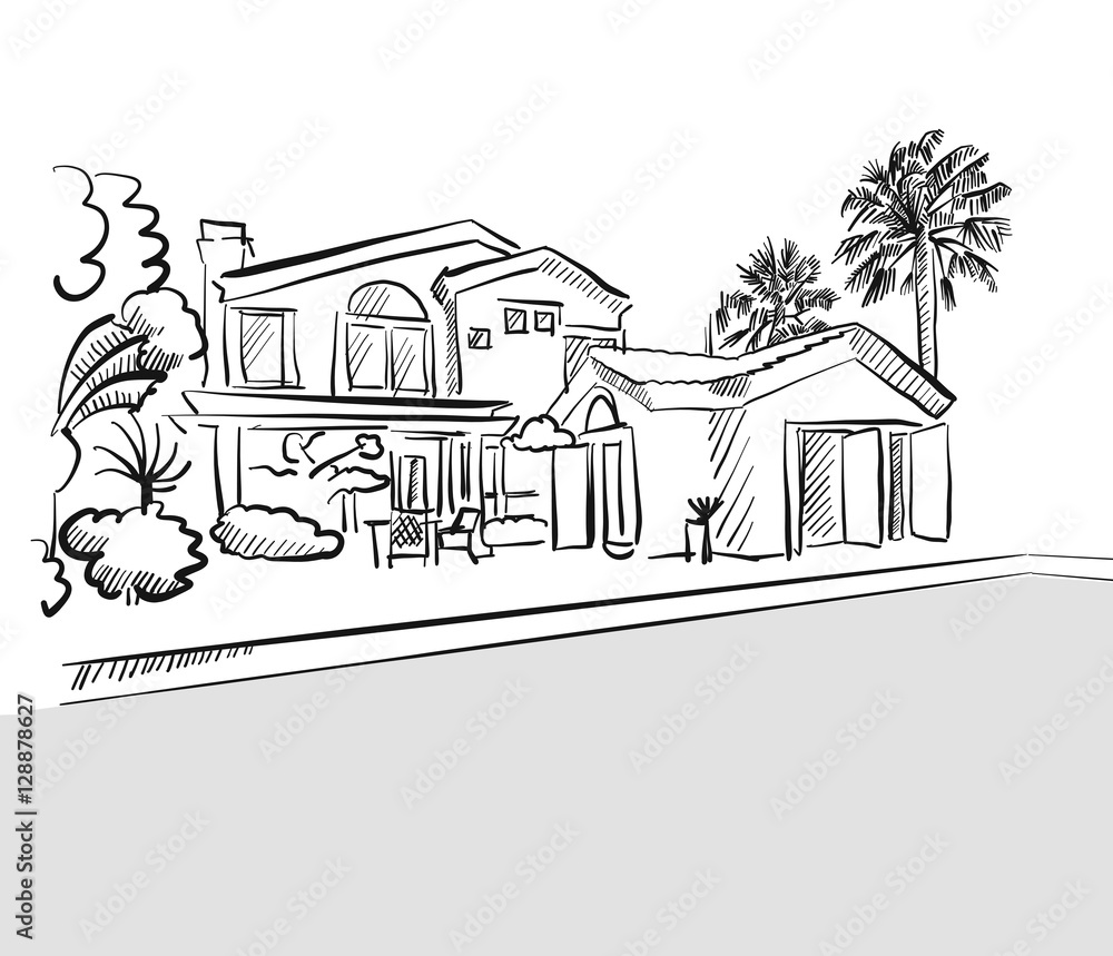 Skizze Traumhaus unter Palmen