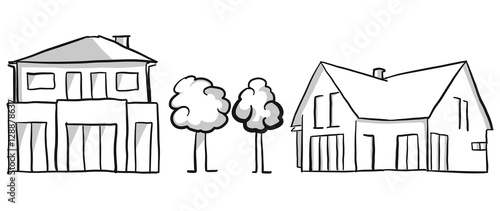 Einfamilienhaus und Villa Vektor Skizze