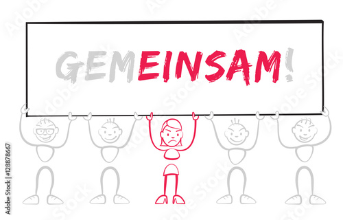 Strichmännchen Schild Gemeinsam, Einsam