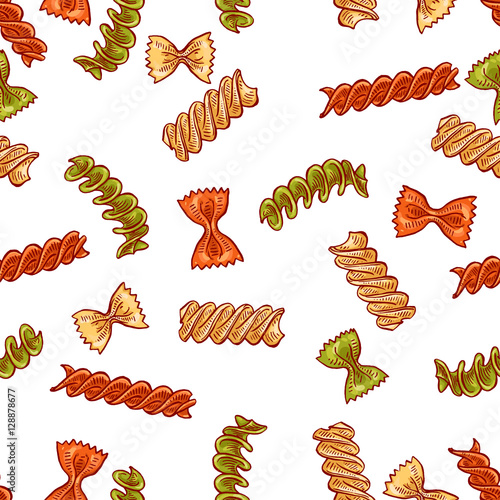 Cute seamless pattern made of hand drawn pasta types.