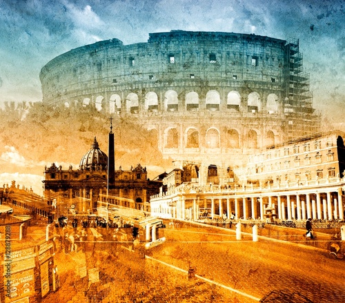 Rome Colloseum Vatican colage grunge