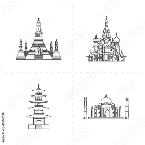 four flat landmark icons 
