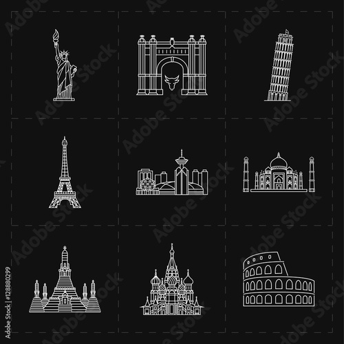 nine flat landmark icons 