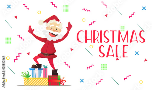Santa Claus happy New Year and Christmas discounts. Vector illustrations in cartoon style. Christmas sale © alena_rib