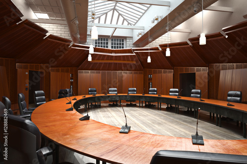 Executive modern empty business office conference room with overhead skylight .Photo realistic 3d rendering