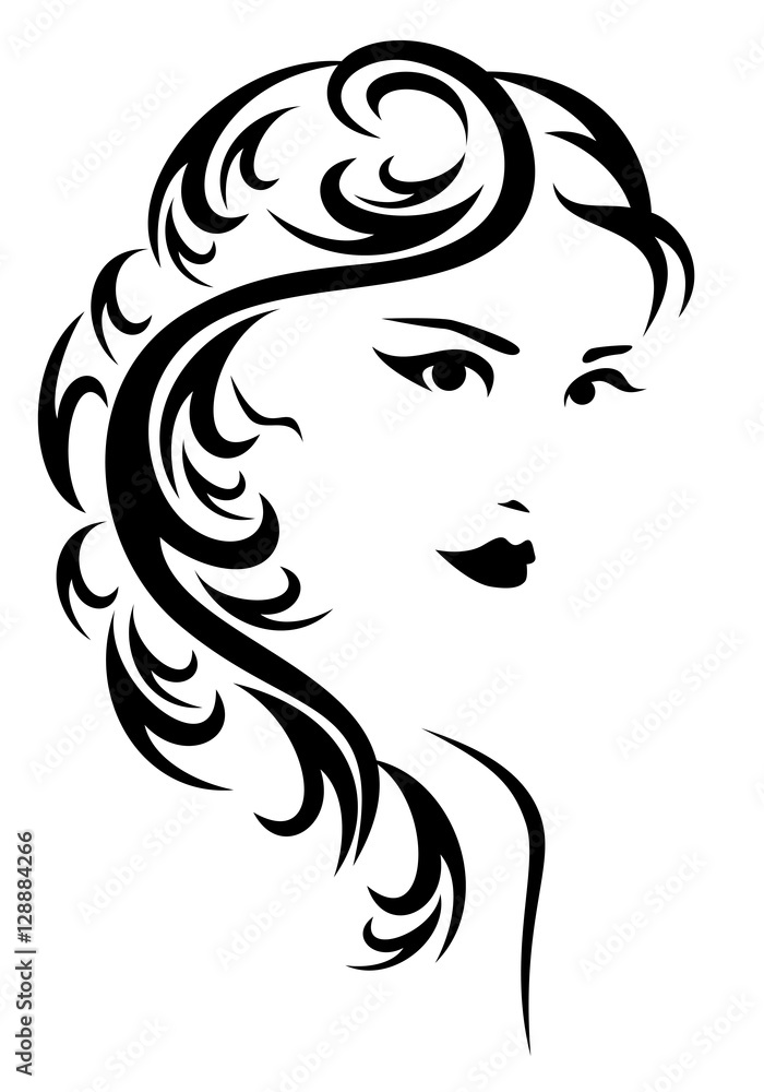 elegant hairstyle vector illustration - black and white stylized