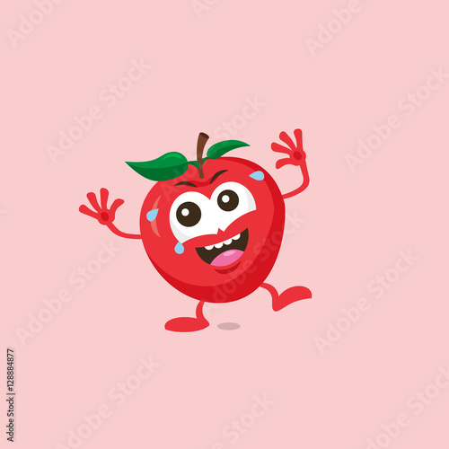Illustration of cute apple laughing mascot.