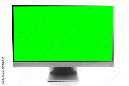 Fotografia Sleek modern computer display with blank green chroma key screen, front view and