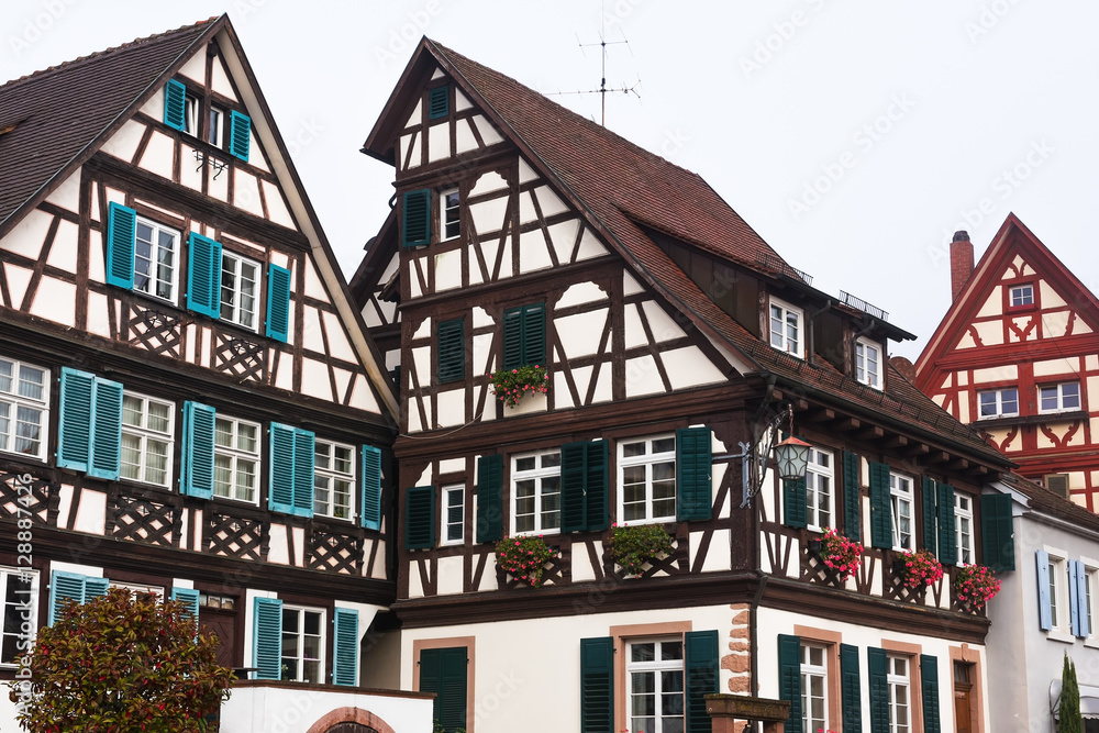 Characteristic half-timbered houses in Medieval centre of the town Gengenbach, Germany Characteristic half-timbered houses in Medieval centre of the town Gengenbach, Germany