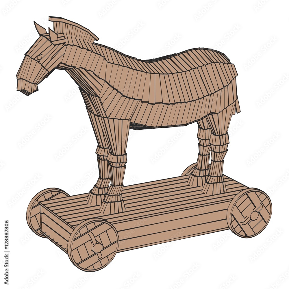 2d cartoon illustration of trojan horse Stock Illustration | Adobe Stock