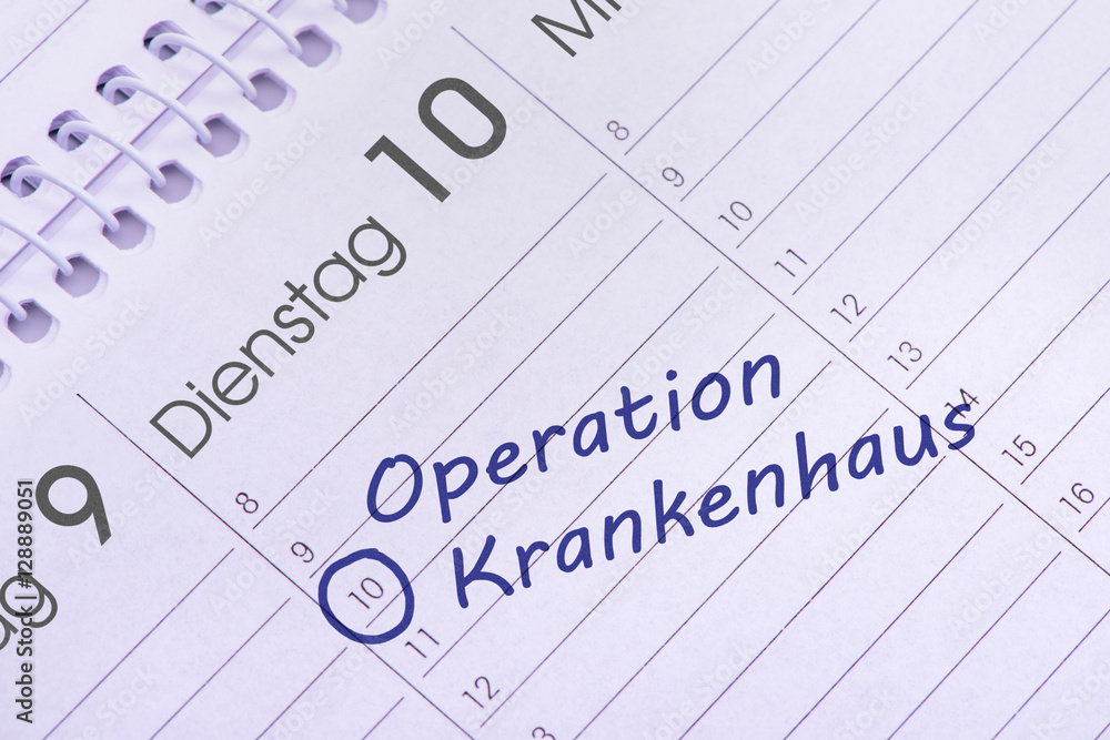 Operation Krankenhaus Termin im Kalender Operation Krankenhaus Termin im Kalender