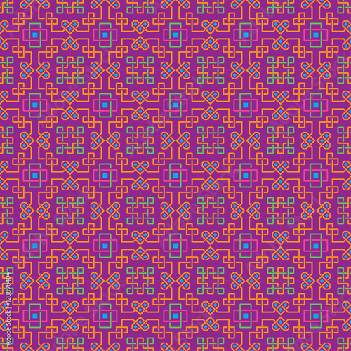 Ornate seamless pattern, interlaced lines. Bright, saturated colors. The swatch is included in vector file. Arabic style.